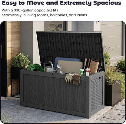 PatioZen 330 Gallon Outdoor Storage Box, Heavy Duty Resin Large Deck Box - Image 3