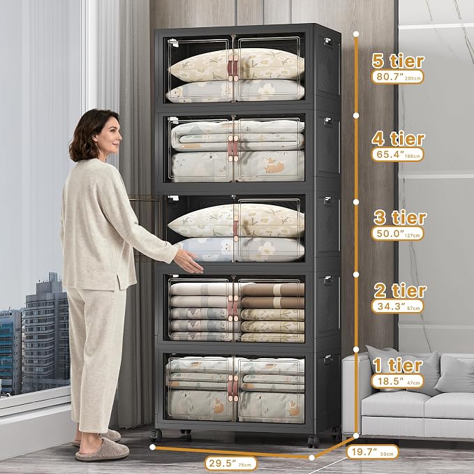 UAMFURI Stackable Storage Bins, 875QT Collapsible Drawers - Image 2