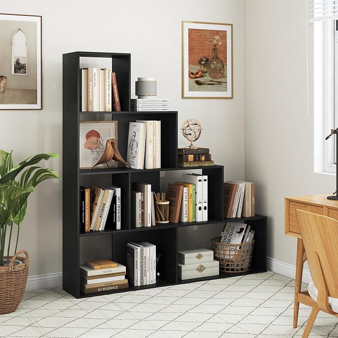 Tangkula 4-Tier Stepped Bookshelf, Freestanding 6 Cubes Ladder Bookcase - Image 4