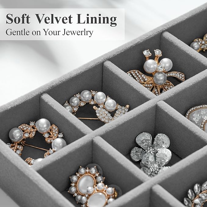 Velvet Jewelry Drawer Organizer Trays – Large Grey Stackable Jewelry Storage - Image 3