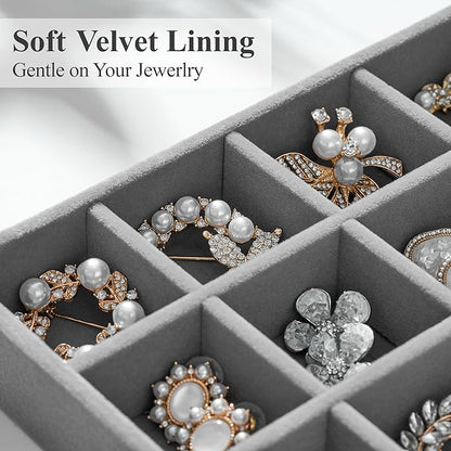 Velvet Jewelry Drawer Organizer Trays – Large Grey Stackable Jewelry Storage - Image 3