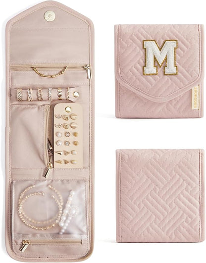 BAGSMART Travel Jewelry Organizer Case M Initial Foldable Jewelry Roll by BAGSMART