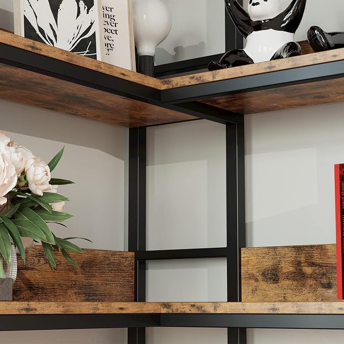 IRONCK Corner Bookshelf 5 Tiers, Industrial Corner Bookcase - Image 5