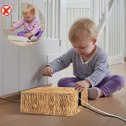 StorageWorks Large Cable Management Box, 2 Slots Wicker Cable Organizer to Hide - Image 8