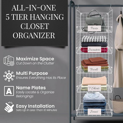 DECOLURE 5-Tier Adjustable Hanging Closet Organizer – Maximize Hanging Storage - Image 4