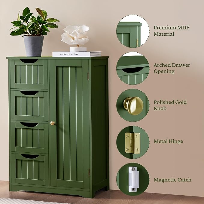 Yaheetech Wooden Bathroom Floor Cabinet, Side Storage Organizer Cabinet - Image 4