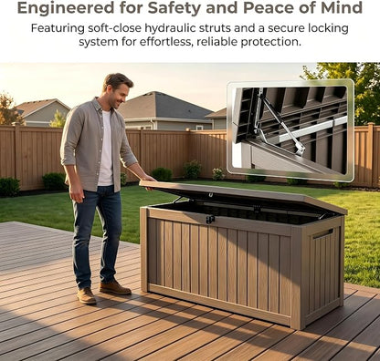 146 Gallon Deck Box, Waterproof Outdoor Storage Box, Lockable Resin Patio - Image 9