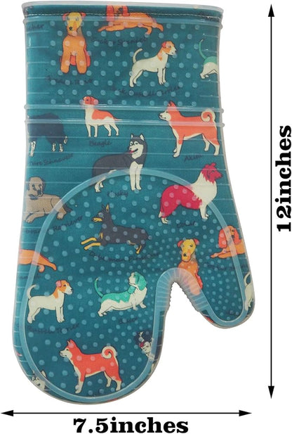 Oven Mitts Set of 2 with Transparent Clear Silicone Shell and Nice Dog Printing - Image 2