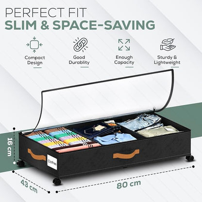 Under Bed Storage with Wheels, 2 Pack| Low Profile Storage Organizer with Clear - Image 3