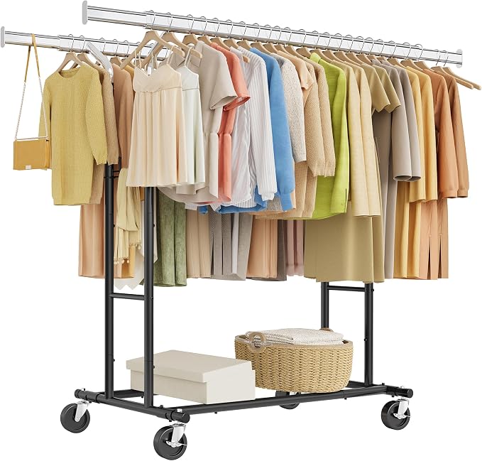 Tajsoon Double Rod Clothes Rack Load 480 LBS, Heavy Duty Rolling Garment Rack by Tajsoon