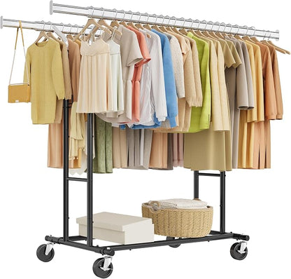 Tajsoon Double Rod Clothes Rack Load 480 LBS, Heavy Duty Rolling Garment Rack by Tajsoon