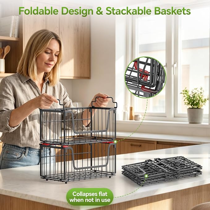MSERCUOR 4 Pack Foldable Wire Basket - Image 3