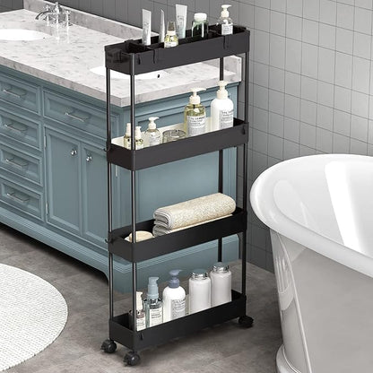 SPACELEAD Slim Storage Cart 4 Tier, Bathroom Organizer Rolling Utility by Home