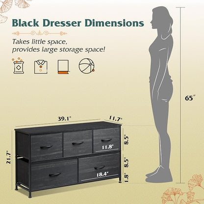 WLIVE Wide Dresser for Bedroom, 5 Drawer Chest of Drawers, Wide storage design - Image 3