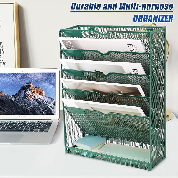 EASEPRES 6 Tier Desk File Organizer, Mesh Hanging Wall Mount Document - Image 5