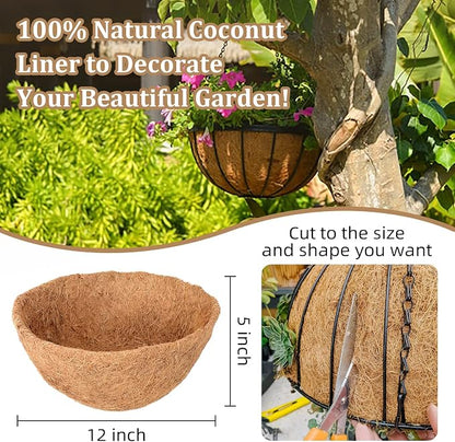 6 Pack 12 Inch Hanging Basket Coco Liners Replacement, 100% Natural Round - Image 2