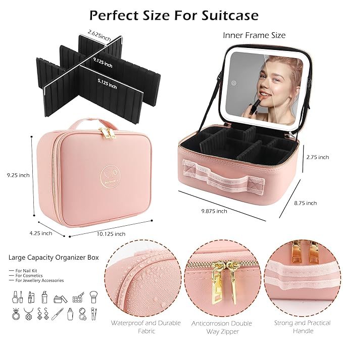MOMIRA Makeup Train Case with Light & Mirror Large Cosmetic Organizer with - Image 2