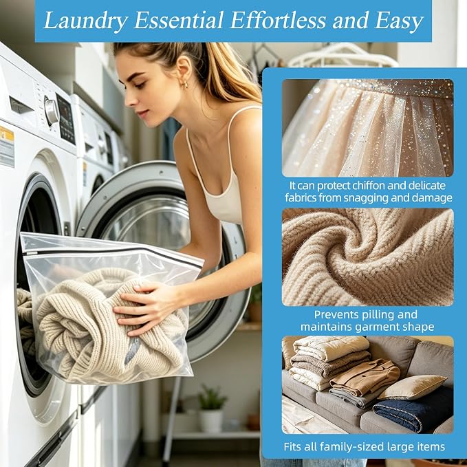 kinice Large Laundry Bag with Zipper Protective Cover, Mesh Laundry Bags - Image 4