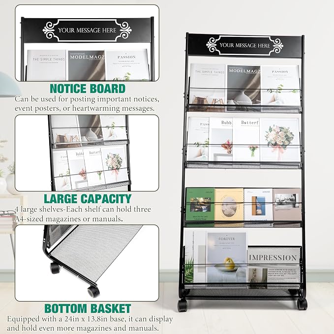 Floor Magazine Rack Brochure Display Stand 4-Layer - Image 3