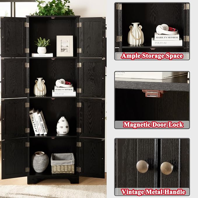 72" H Farmhouse Storage Cabinet, 4 Tier Kitchen Pantry Cabinet - Image 4