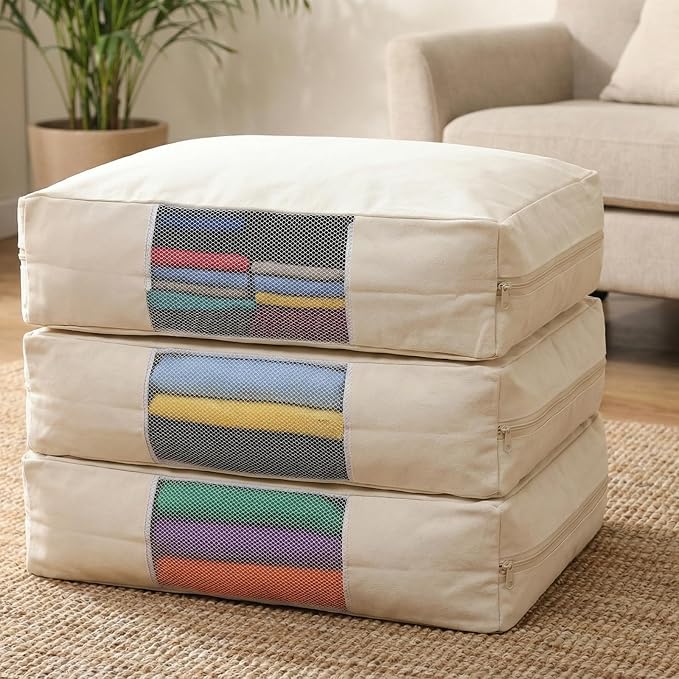 3 Pcs Cotton Sweater Storage Bag, Mesh Window Design, Moth Proof, Large Capacity - Image 5