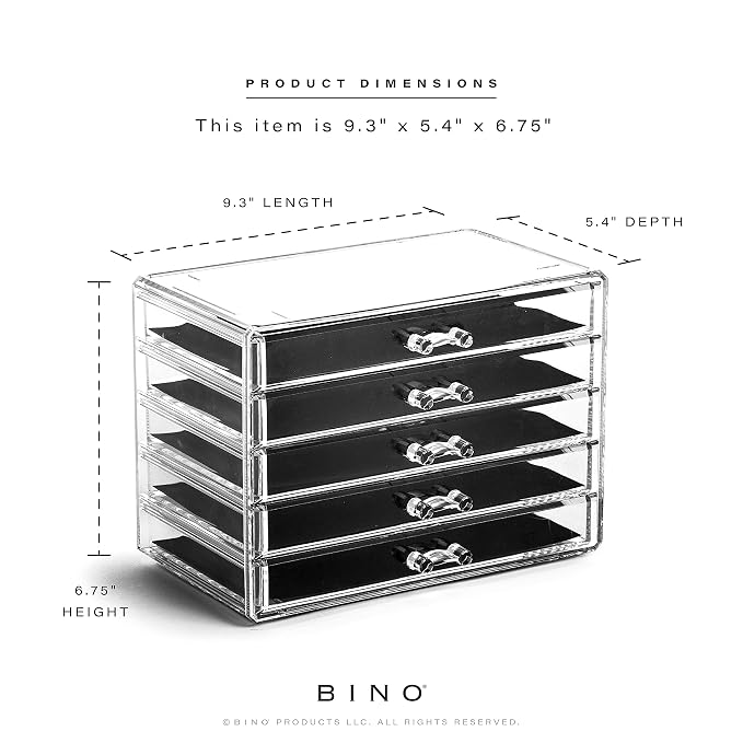 BINO THE MANHATTAN SERIES Acrylic Makeup Drawer Organizer- 5 Drawers | Clear - Image 3