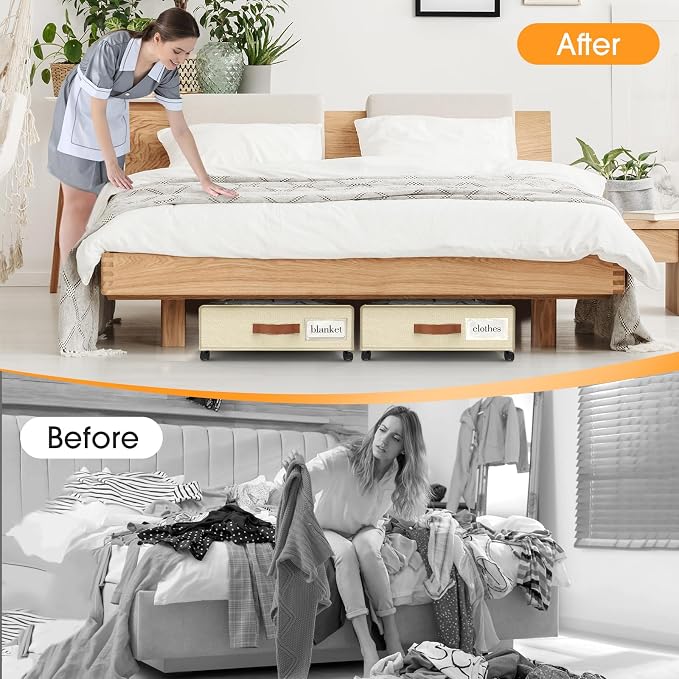 Under Bed Storage with Wheels 2Pack Underbed Storage with Clear Window&Label - Image 6
