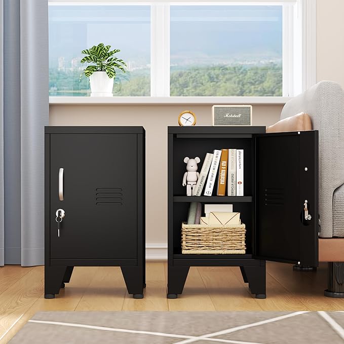 PAOFIN 24.4" H Black Metal NightStand Locker Storage Cabinet - Image 5
