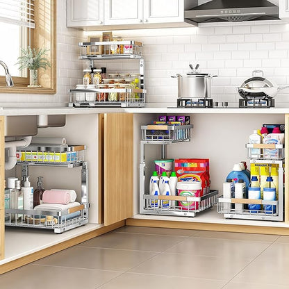 PXRACK Under Sink Organizer, Adjustable Height, 2 Tier Pull Out Cabinet - Image 7