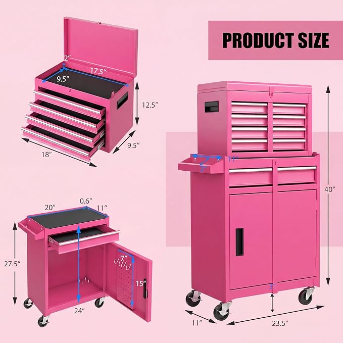 Goplus Rolling Tool Chest, 5-Drawer Tool Box Organizer w/Lockable Wheels & - Image 3
