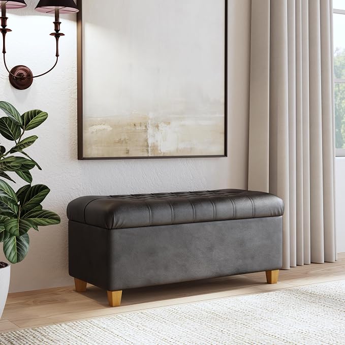 HomePop 40" Button Tufted Storage Bench - Image 2