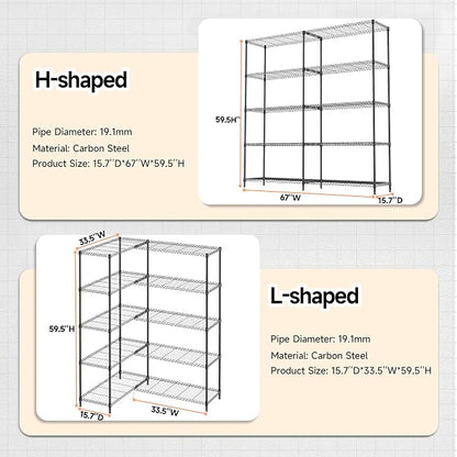 5 Tiers Storage Shelves Load 1500LBS, Metal Shelving Wire Metal Shelving Unit - Image 3