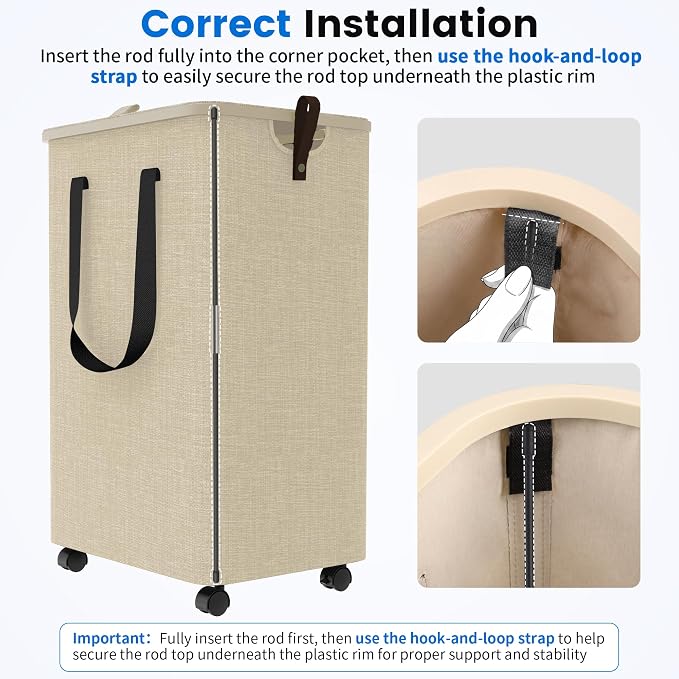 Laundry Basket with 5 Wheels, Tall Dirty Laundry Hamper, Rolling Laundry Basket - Image 5