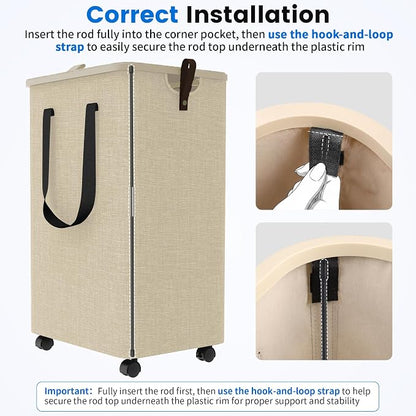 Laundry Basket with 5 Wheels, Tall Dirty Laundry Hamper, Rolling Laundry Basket - Image 5