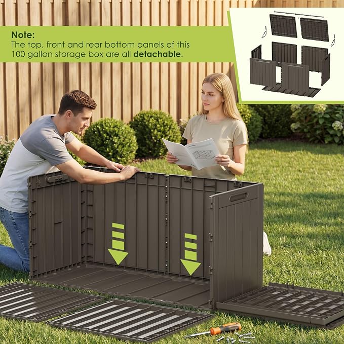 Devoko 100 Gallon Outdoor Storage Box, Waterproof Resin Deck Box - Image 5