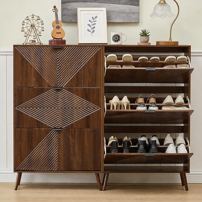 oakvivo Shoe Cabinet with 3 Flip Drawers, 31.5'' W Freestanding Narrow Shoe - Image 8