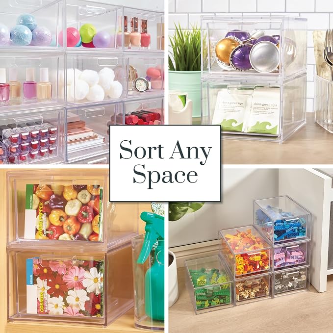 STORi Audrey Stackable Clear Bin Plastic Organizer Drawers | 2 Piece Set | - Image 6