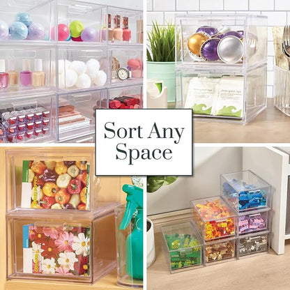 STORi Audrey Stackable Clear Bin Plastic Organizer Drawers | 2 Piece Set | - Image 6
