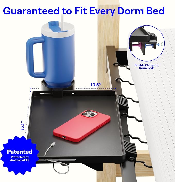 BedShelfie Bedside Shelf for Dorm Room Bunk Bed & Top Bunk, College Dorm Room - Image 2