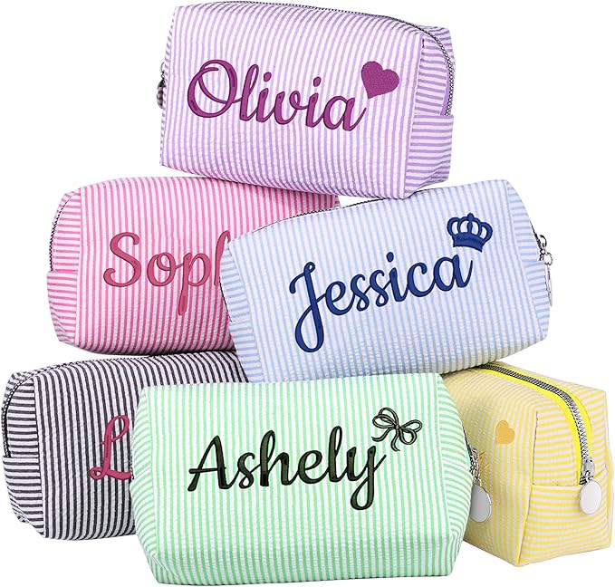 Personalized Seersucker Makeup Bag by Ajiangwu