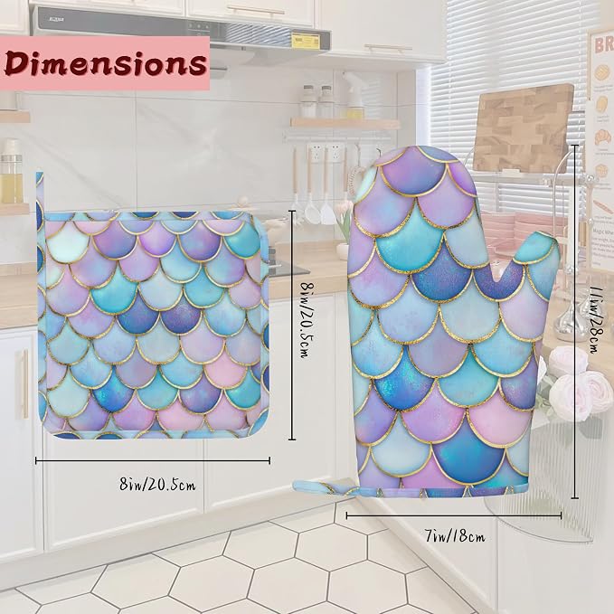 Pink Mermaid Scales Heat-Resistant Silicone Oven Mitts and Pot Holders - Image 2