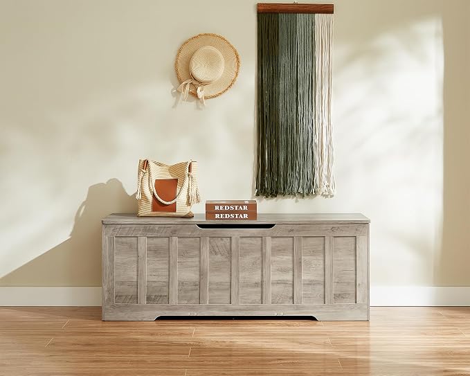 VANKILEY 51.2" Storage Chest Extra Large, Wooden Storage Bench, Greige | Chest - Image 2