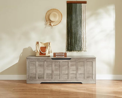VANKILEY 51.2" Storage Chest Extra Large, Wooden Storage Bench, Greige | Chest - Image 2