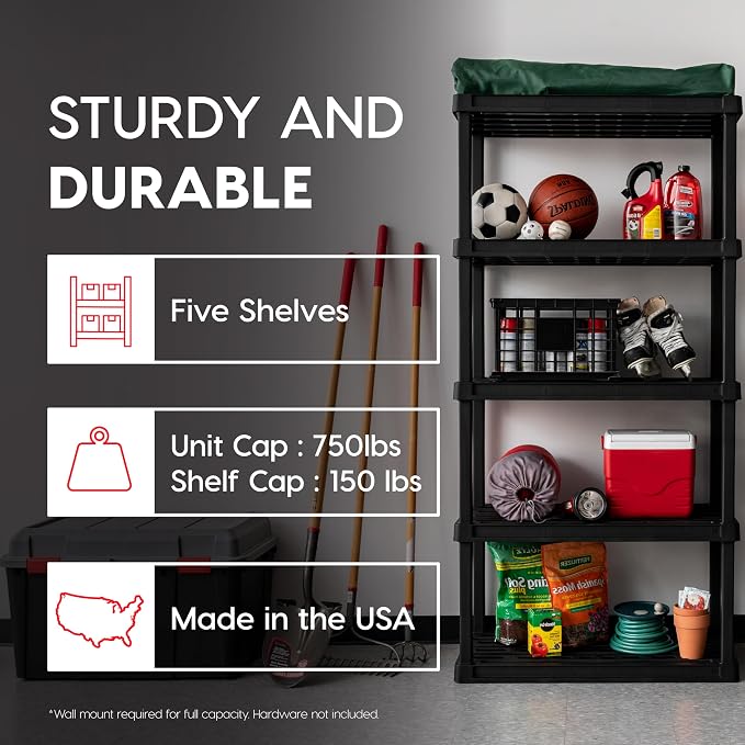 IRIS USA 5-Shelf Heavy Duty Plastic Storage Shelves, 750lb Capacity, Large - Image 4