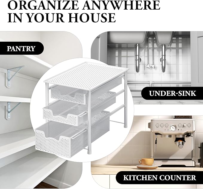 Simple Houseware 3 Tier White Alloy Steel Sliding Basket Organizer Drawer - Image 8