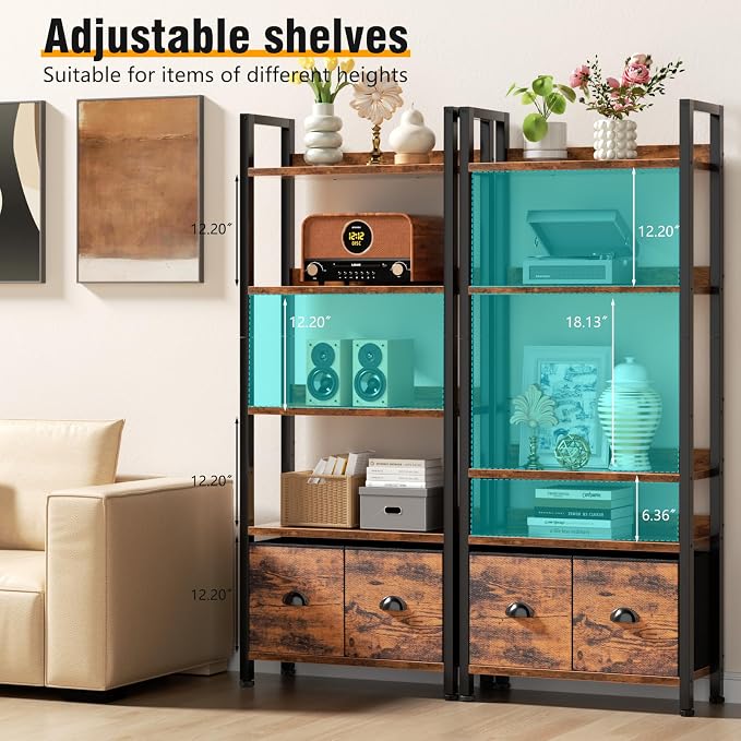 Furologee 5-Tier Bookshelf Set of 2, Tall Bookcase - Image 5