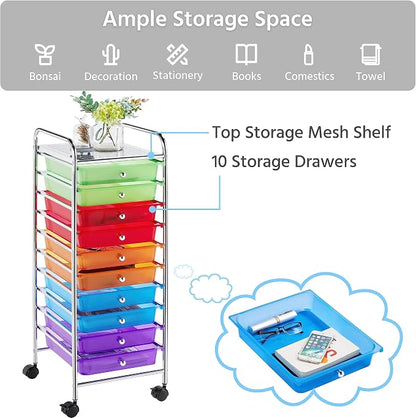 Yaheetech 10 Drawer Cart Rolling Plastic Storage Cart and Organizer - Image 7