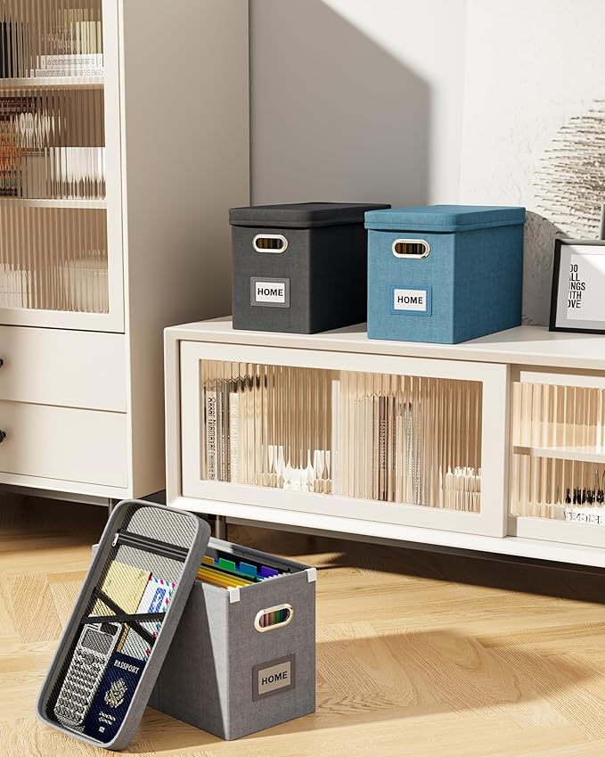 File Organizer with Lid, Hanging Filing Box with Mesh Pocket, Document Organizer - Image 7