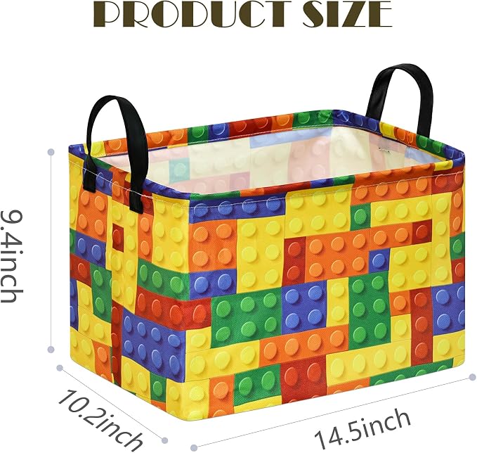 Colorful Building Blocks Print Storage Basket, Waterproof Lining Organizer Bins - Image 2