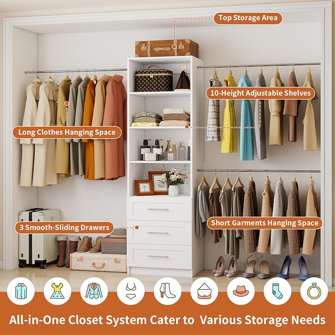 Fastgo Closet System with Drawers, 5-9FT Closet Organizer System with 4 - Image 8